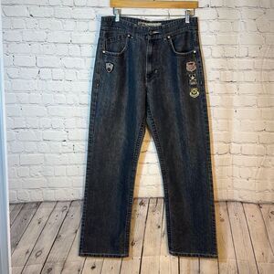 Y2k Five Elementz Gray Jeans Wide‎ Leg Hip Hop  Baggy Patches W36 L 34 Vintage